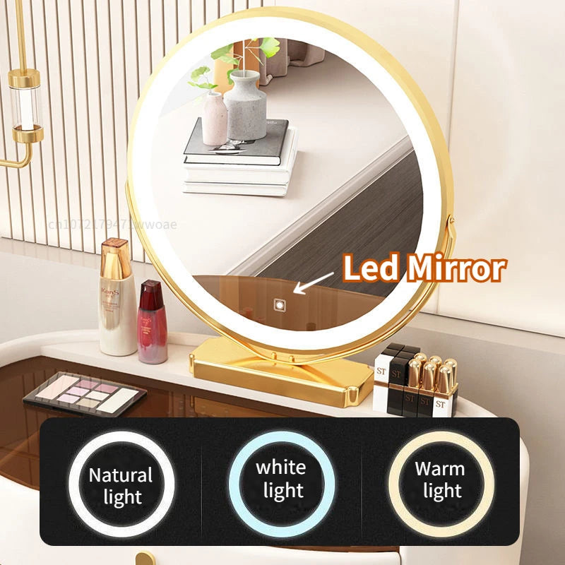 Vanity Desk Modern Dresser Table LED Household Floor Bedroom Dressing Table Storage Cabinet Makeup Table With Mirror Furniture