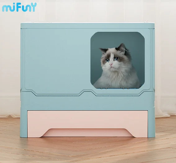 MiFuny Cat Litter Box Closed Foldable Large Cat Toilet Anti-splash Cat Litter Drawer Deodorization Litter Tray Pet Accessories