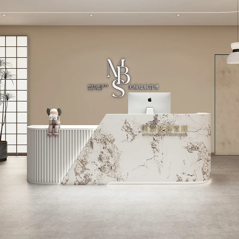 Office Reception Desks Counter Restaurant Supermarket Customized Log Front Desk Salon Cabinet Comptoir Caisse Luxury Furniture