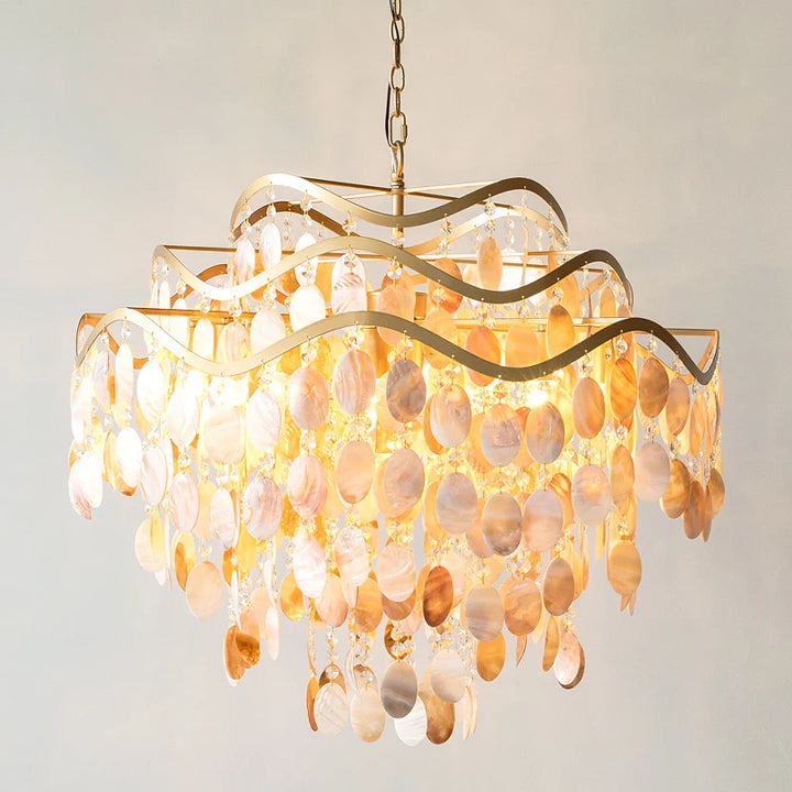 Postmodern LED Chandeliers Home Indoor Hanging Pendant Lights Living Dining Room Decor Pendant Lamp Capiz Seashell Art Lustre