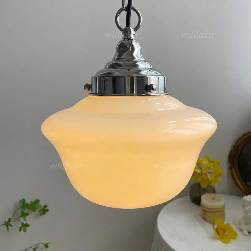 Milk White Glass Pendant Lamp Iron Suspension Light Hotel Bar Restaurant Porch Balcony Studio Bedroom Hanging Ceiling Chandelier