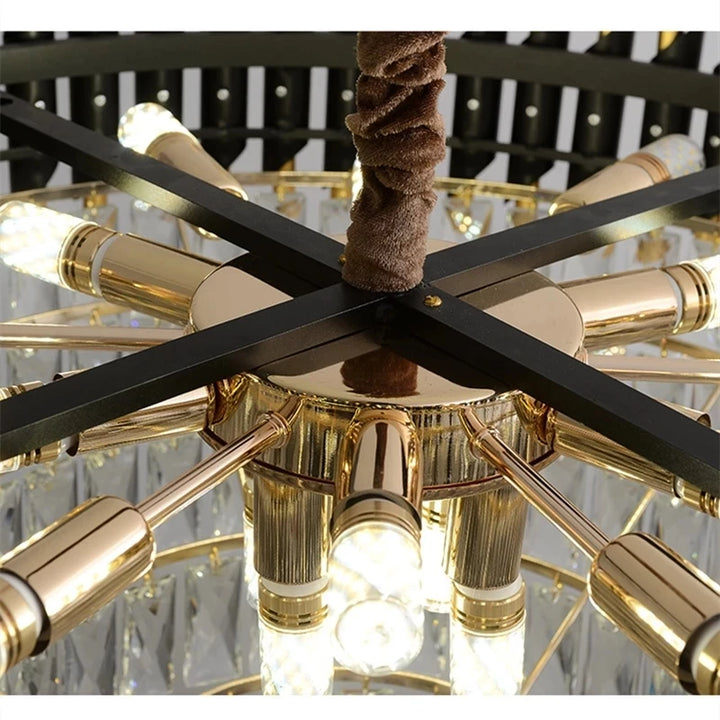 Modern LED Luxury Black Gold Crystal Chandeliers for Living Room Dining Room Lustre Hanging Pendant Lamp Indoor Lighting Fixture