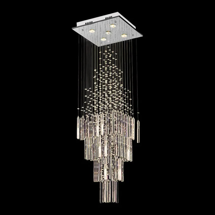 Modern Ceiling Chandelier For Living Room Columnar Crystal Hanging Lamp Square Base Light Fixture Staircase Loft Cristal Lustre