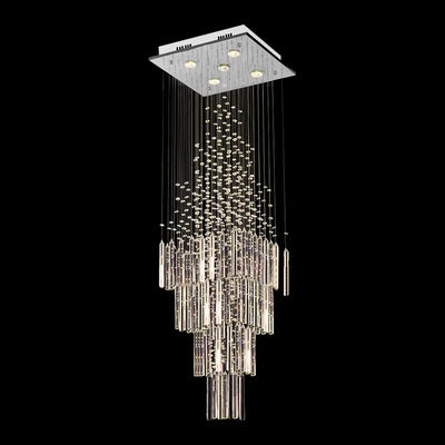 Modern Ceiling Chandelier For Living Room Columnar Crystal Hanging Lamp Square Base Light Fixture Staircase Loft Cristal Lustre