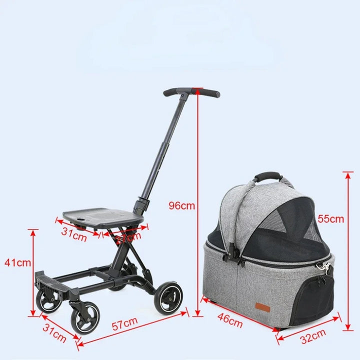 Luxury Pet Stroller Carrier For Dogs Detachable Foldable Portable Transportation Breathable Windproof Cat And Dog Four Wheeled