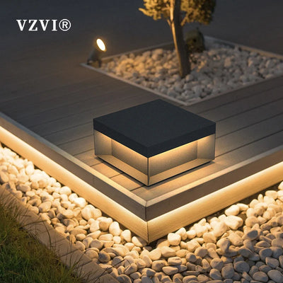 VZVI Solar Post Light Outdoor Column Head Light LED Garden Fence Gate Deck Cap Pillar Lamps Waterproof Landscape Street Lights