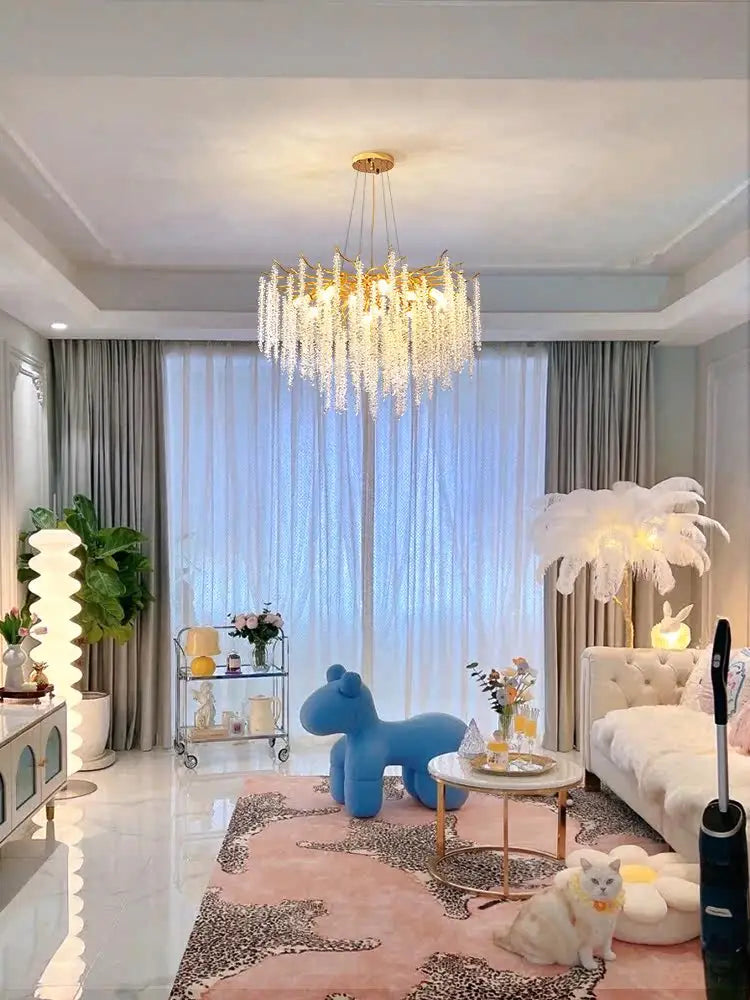 Modern Luxury Crystal Chandelier For Bedroom Living Room Dining Room Lounge Round Gold Ceiling Crystal Branches LED Chandelier