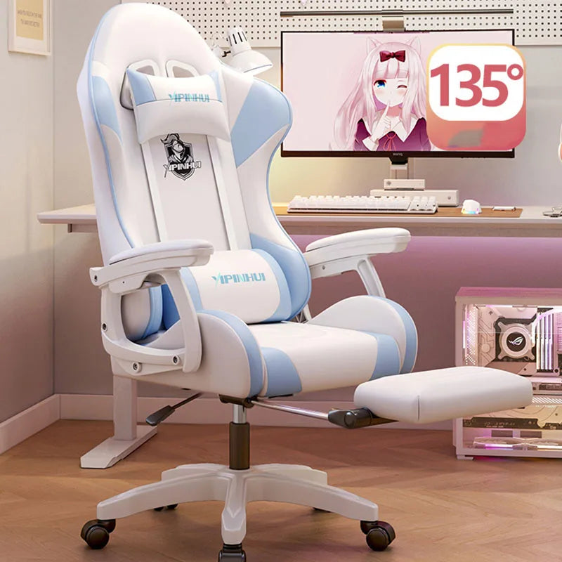 Modern Feet Support Gaming Chair Ergonomic Neck Pillow White Cute Office Chair Bedroom Relax Chaise De Bureaux Office Furniture