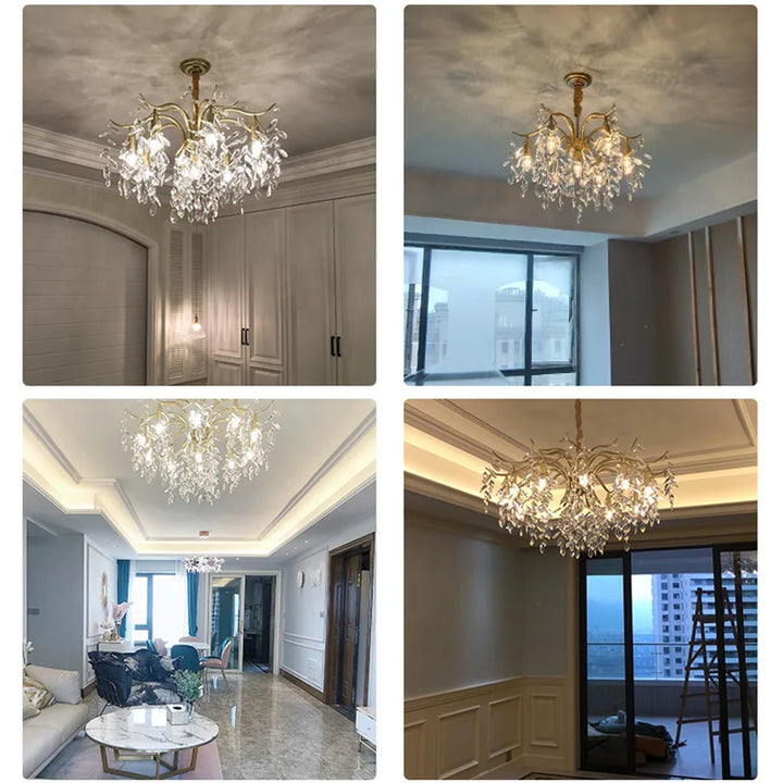 Postmodern Light Luxury Crystal Chandelier American Living Room Lamp Internet Celebrity Bedroom Restaurant Golden Headlight