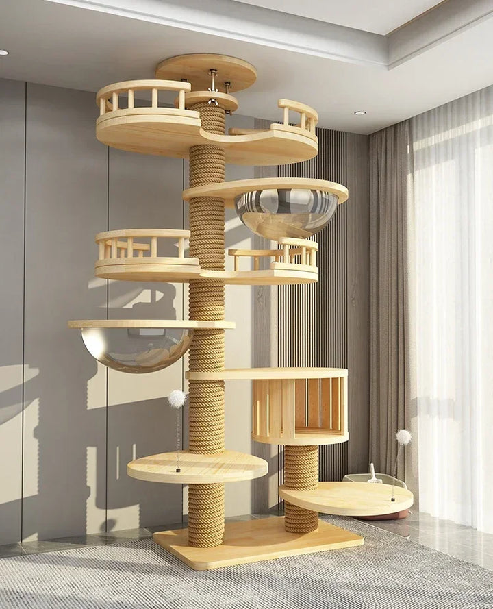 Luxury Climbing Frame House Cat Trees Playground Large Wood Villa Cat Scratch Board Interactive Rascador Pets Accessories LJ50CS