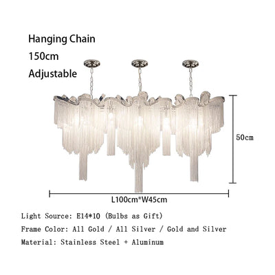 Remote Control Tassels Aluminum Chrome Dimmable Ceiling Lights Lustres Room Decor Lamps Modern Ceiling Chandelier for Bedroom