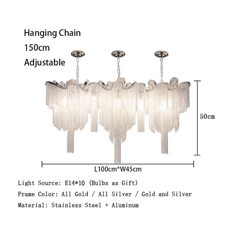 Remote Control Tassels Aluminum Chrome Dimmable Ceiling Lights Lustres Room Decor Lamps Modern Ceiling Chandelier for Bedroom