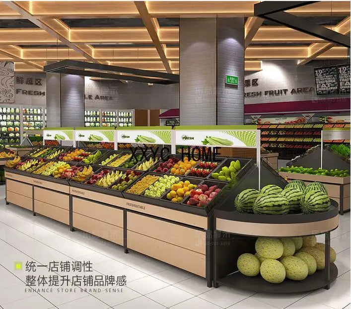 Fresh supermarket vegetable shelf commercial stainless steel bone chopping table fruit shelf display rack