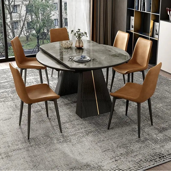 Household Small Apartment Solid Wood Table Modern Minimalist Light Luxury Retractable Dining Table And Chair Combination