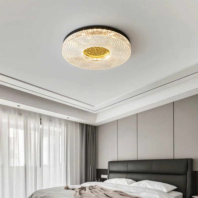 FSS Modern Copper Circular Ceiling Light  Minimalist For Bedroom Study Restaurant Home Indoor LED Ceiling Light