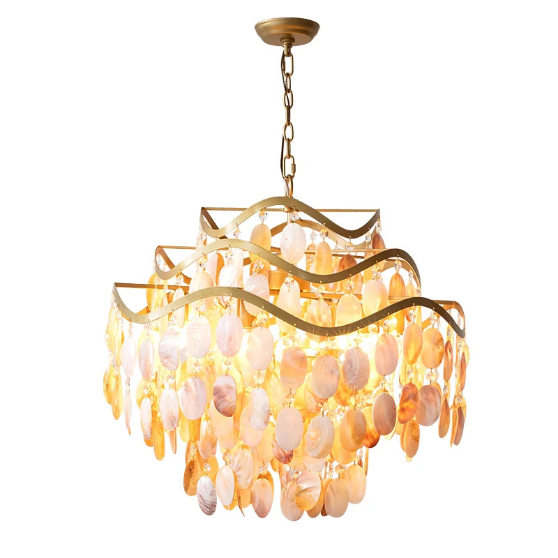 Postmodern LED Chandeliers Home Indoor Hanging Pendant Lights Living Dining Room Decor Pendant Lamp Capiz Seashell Art Lustre