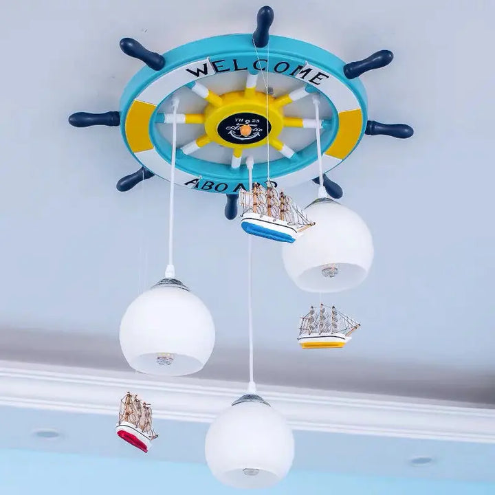 Modern Led Chandelier Light Children's Gaming Room Bedroom Study Kids Blue Cartoon Pirate Boat Ceiling Lamp Decor Light Fixtures