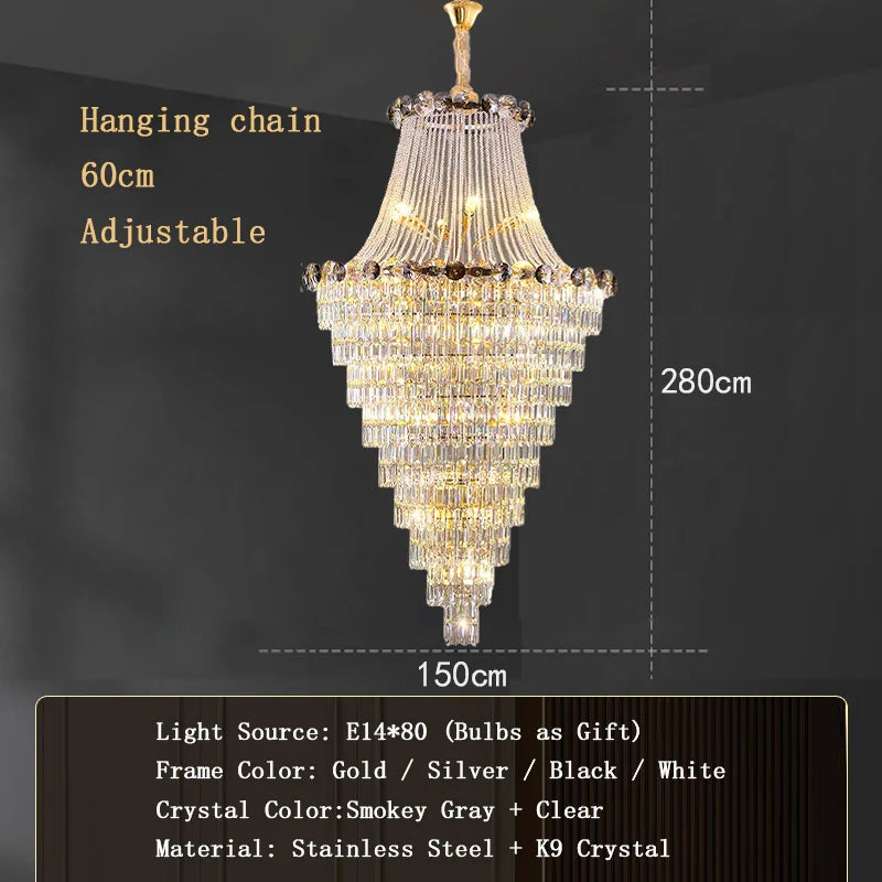 Large Luxury Chandeliers for Staircase Designer Big Crystal Hanging Lamps for Ceiling Modern Home Decor Stair Lighting Lustre