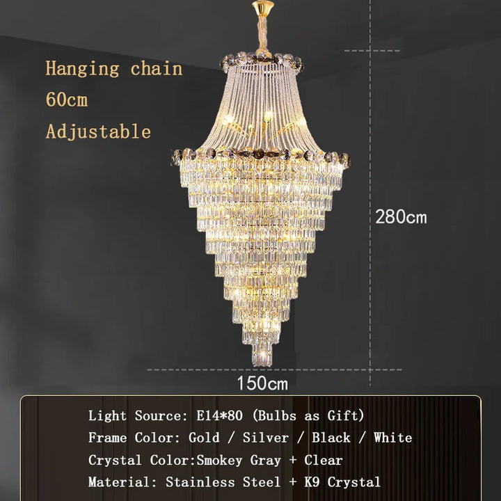 Smokey Gray Crystal Luxury LED Ceiling Chandeliers for Living Room Decor 2023 New Lamps for Ceiling Modern Home Lighting Lustre