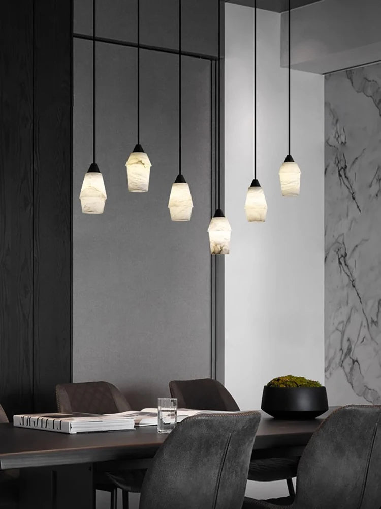 Modern Marble Chandelier Black Led Home Decoration Lights Dining Room Kitchen Island Luxury Hanging Lamp for Ceiling