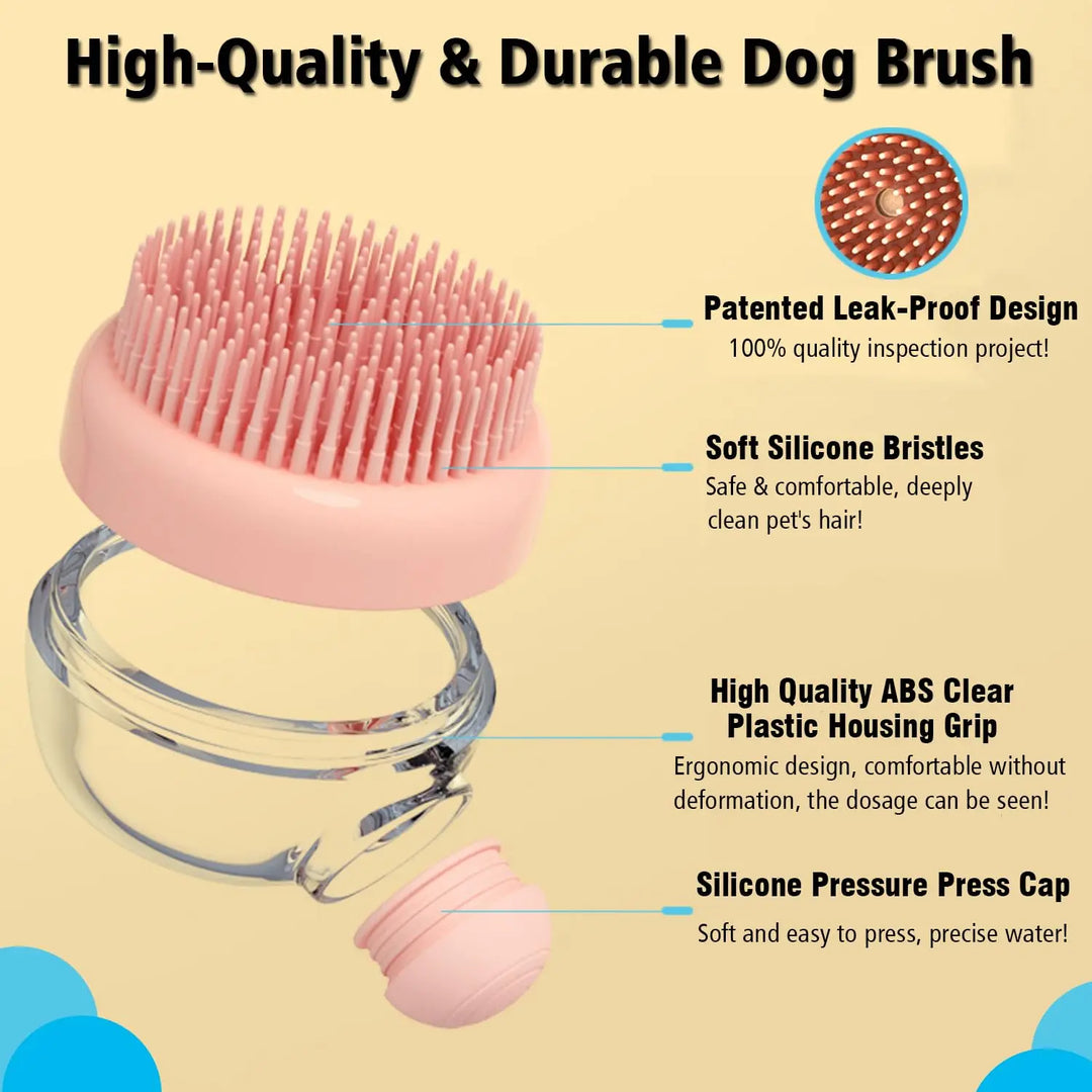 Dog Shower Brush,Pet Dog Grooming Massage Bath Cleaning Brush with Shampoo Dispenser for Long Hair Dogs and Cats Shower