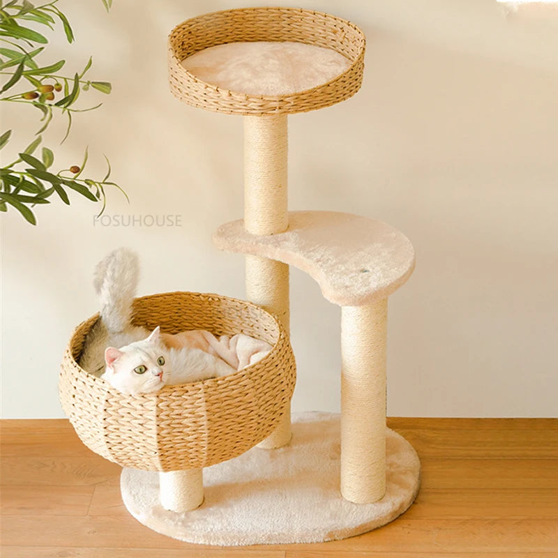 Nordic Rattan Cat Scratching Board for Pet Furniture Small Apartment Cat Holder Pet Supplie Creative Simple Comfortable Cat Tree