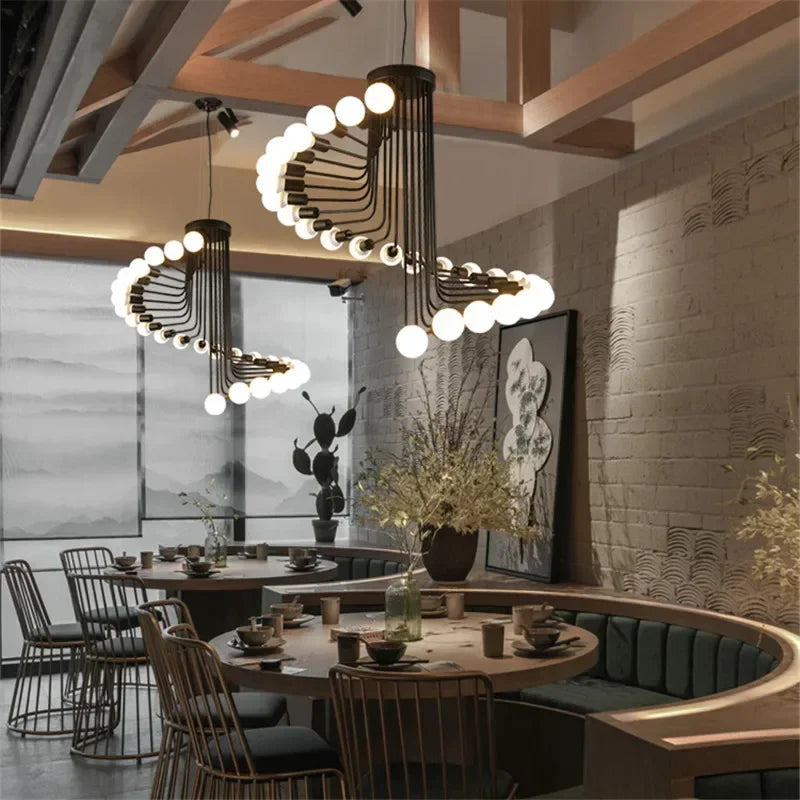 Nordic Creative LED Ceiling Chandelier Black 16/26 Head Iron Hanging Light Coffee Bar Restaurant Spiral Pendant Decorate Fixture