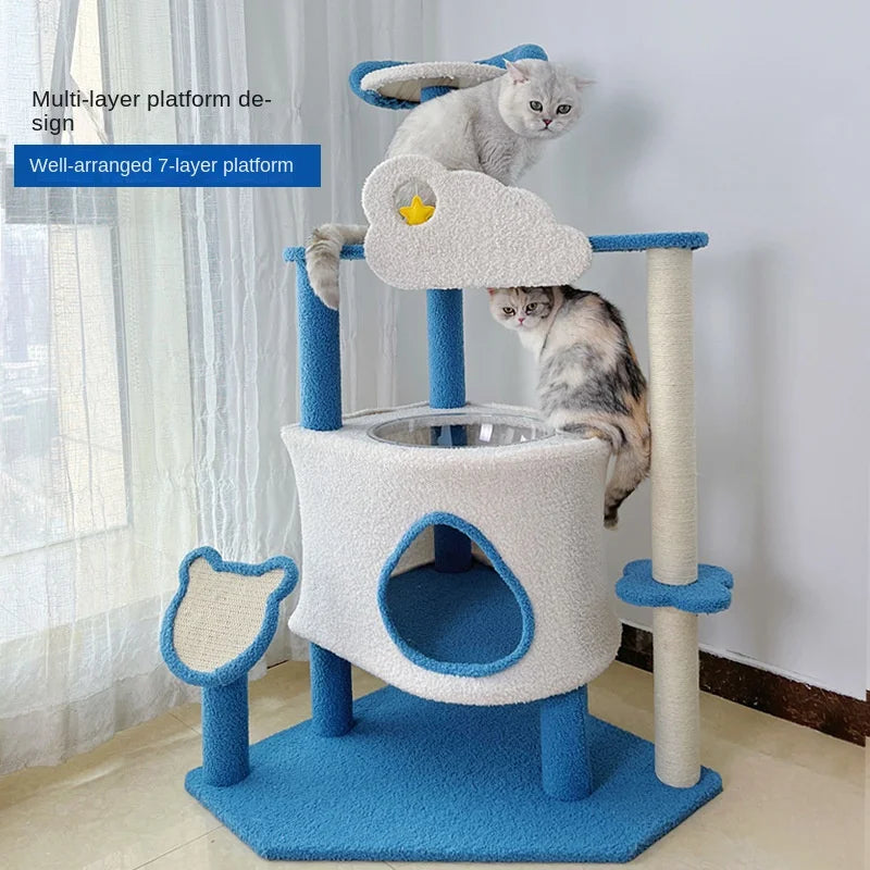 Cat Tree House Large Cat Scratcher Climb One Sisal Villa Jump Cat Tower Space Saving Pet Supplies Pet Furniture