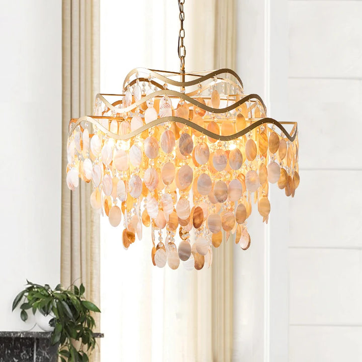 Postmodern LED Chandeliers Home Indoor Hanging Pendant Lights Living Dining Room Decor Pendant Lamp Capiz Seashell Art Lustre