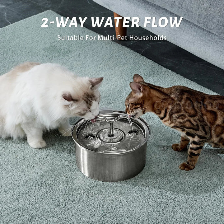 3.2L/108oz Pet Fountain Water Bowl Dog Drinking Cat Water Fountain Stainless Steel Dispenser Cat double head Watering Supplies