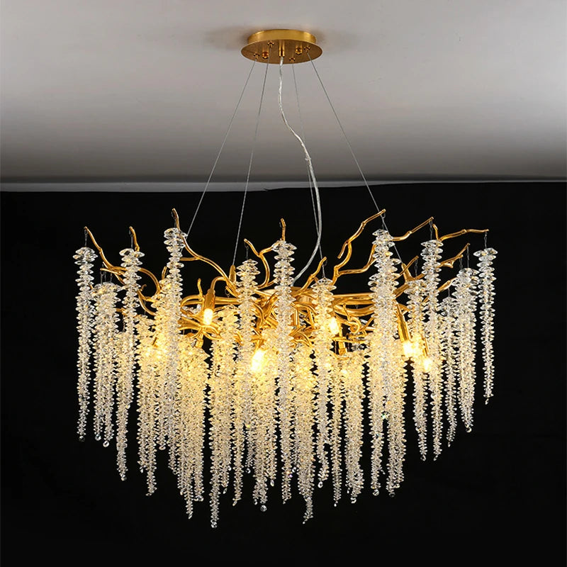 Indoor Luxury LED Crystal Chandeliers Gold Modern Ceiling Pendant Hanging Home Lamp Lustre for Hotel Bedroom Dining Living Room