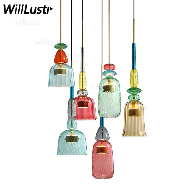 Candy Glass Pendant Lamp Macaron Color Suspension Light Hotel Restaurant Mall Bar Cafe Dinning Room Hanging Ceiling Chandelier