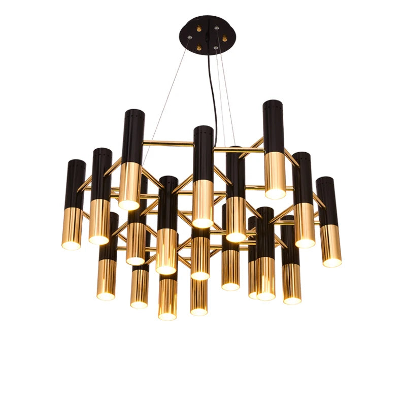 American Style LED Chandelier Living Room Decoration Metal Tube Black Gold Pipe Hanging Lamp Kitchen Indoor Lighting Fixture