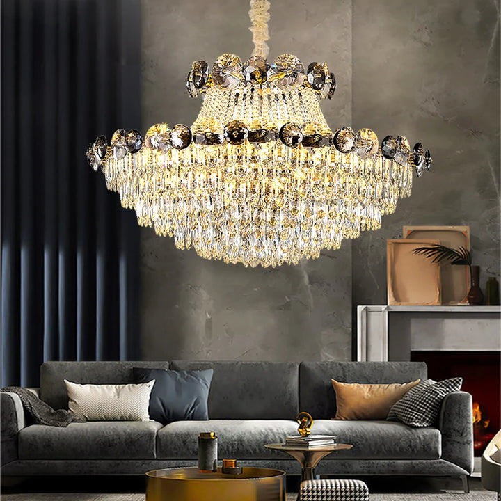 Smokey Gray Crystal Luxury LED Ceiling Chandeliers for Living Room Decor 2023 New Lamps for Ceiling Modern Home Lighting Lustre