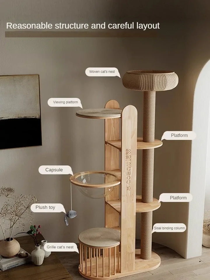 Cat Tree Cat Tower Pet Furniture Capsule Does Not Take Up Space Cat Scratching Board Solid Wood Climbing Frame