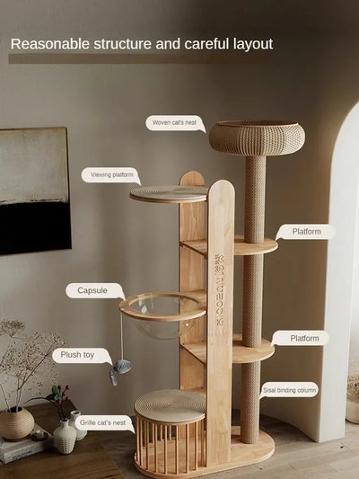 Cat Tree Cat Tower Pet Furniture Capsule Does Not Take Up Space Cat Scratching Board Solid Wood Climbing Frame