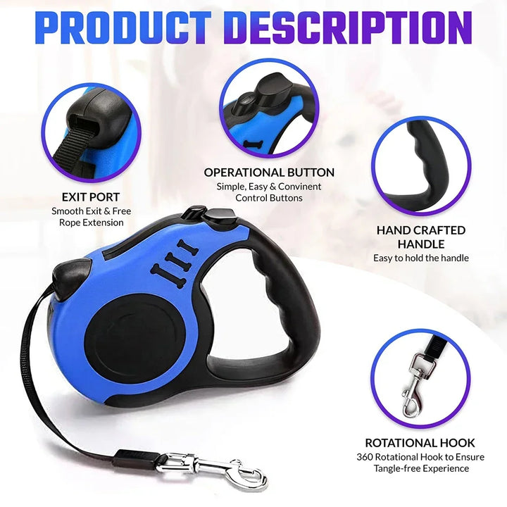 Retractable Dog Leash Automatic Telescopic Tractor Dog Tape Pet Tape 5M Harnesses with Non-Slip Handle for Small Medium Size Dog