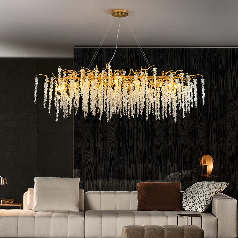 Crystal Tassel Ceiling Chandelier Living Room Hall Restaurant Luxury Ceiling Lamp Decor Maison Lighting Fixture Pendant Light