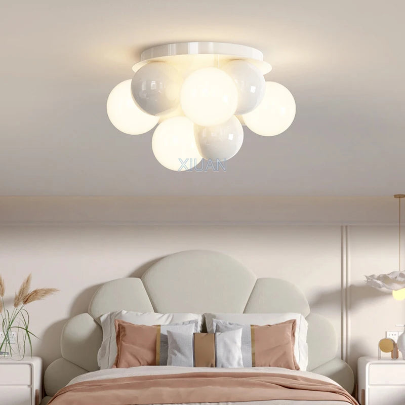 Nordic Round Ball Chandelier Light Bubble Bedroom Ceiling Lamps LED E27 Living Room Dining Room Chandeliers for Children's Room