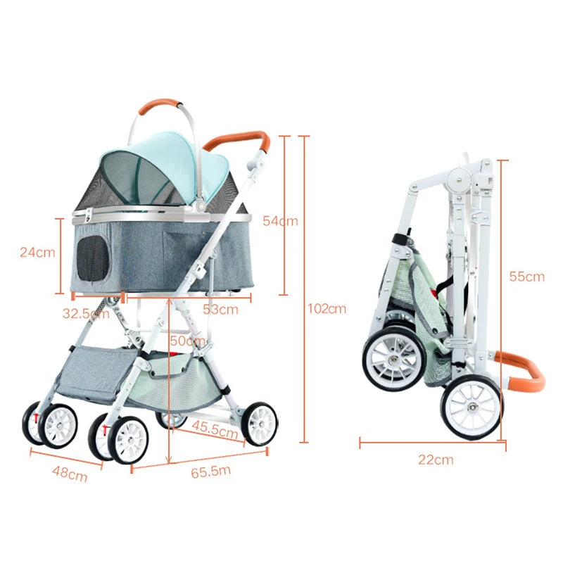 Luxury Pet Stroller Foldable Detachable Cat Dog Stroller Outdoor Travel Puppy Car Seat Dog Nest Portable Cats Carrier Bag Gifts