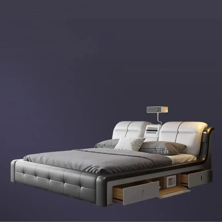 Smart Luxury Modern Double Bed King Size Master Multifunctional Queen Double Bed White Luxury Letto Matrimoniale Room Furniture