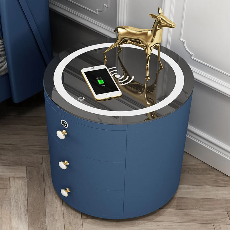 Multi-Function  Light Bedroom Cabinet Luxury Style Smart Nightstand with Charging Bedside Table with Password Lock