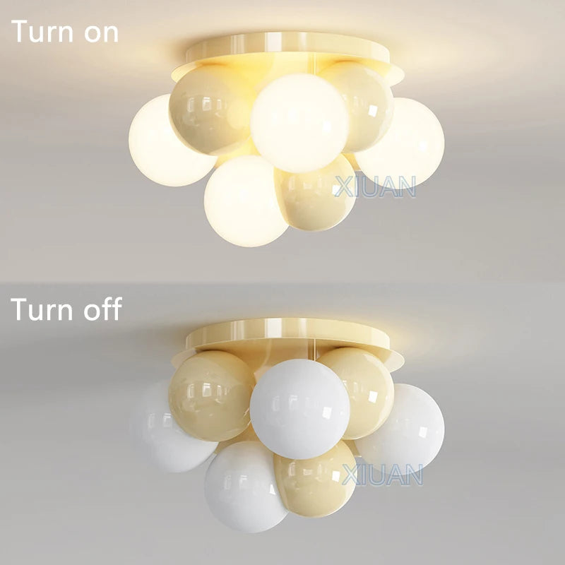 Nordic Round Ball Chandelier Light Bubble Bedroom Ceiling Lamps LED E27 Living Room Dining Room Chandeliers for Children's Room