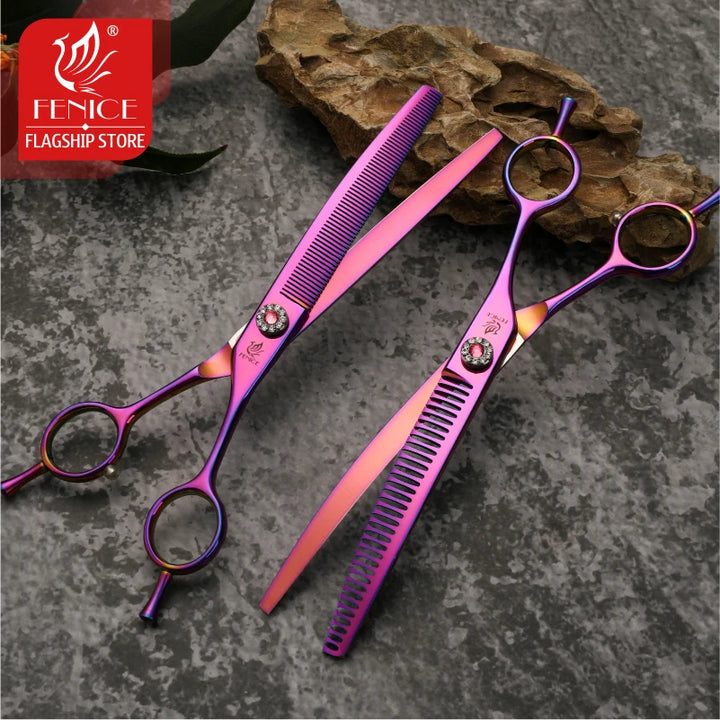 Fenice High-grade 7.25 inch Curved Thinning Shear Chunker Scissors JP440C Pets Dog Grooming Scissors