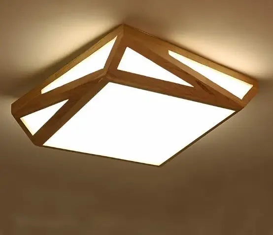 Japanese geometric ceiling Nordic wood master bedroom lamp modern minimalist square children small apartment living room lamps