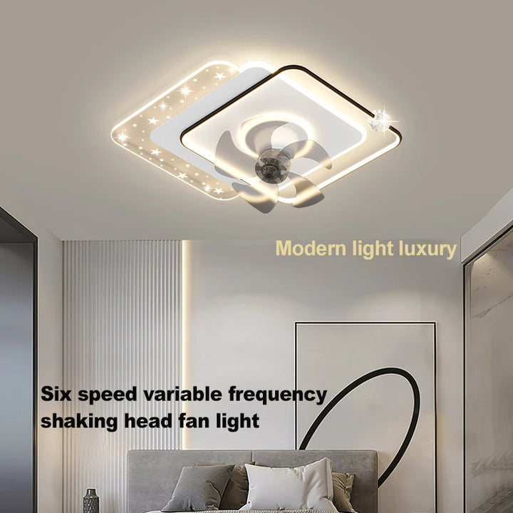 Fan shaking LED ceiling lamp chandelier Bedroom light luxury modern living room light Study ultra-bright quiet