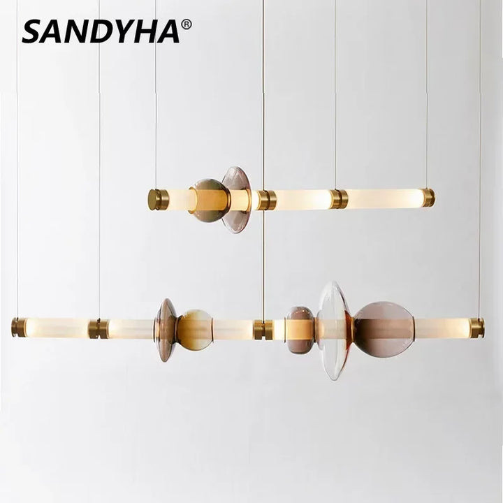 Modern Home Deco Ceiling Chandeliers Minimalist Bamboo Shape Style Glass Led Lights Nordic Living Room Dining Bedroom Lightings