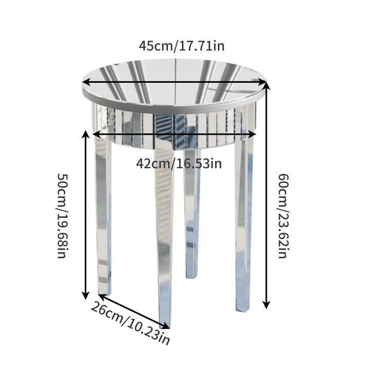 Round Silver Mirrored Accent Table - 2-Tier  with Storage