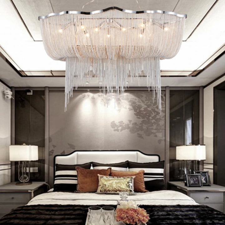 Chain Tassel Pendant Lights Aluminum Chain Chandelier Luxury Engineering Bedroom Design Hanging Lamp for Hotel Restaurant Decor