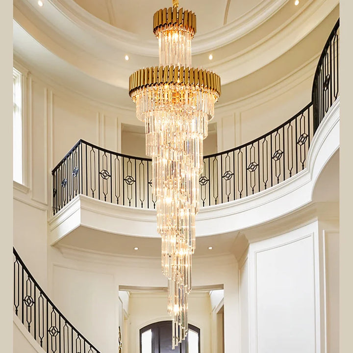 Modern Gold Pendant Lamp Crystal Chandelier Indoor New LED Customize Design Loft Stair Lights Fixture